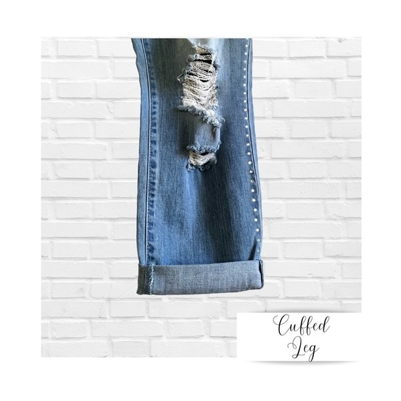 Jennifer Lopez Boyfriend Jeans Distressed Ankle Rhinestone Cuffed Comfy Women 10 - Picture 5 of 8